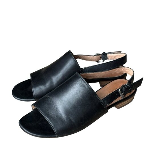 Madewell The Noelle Slingback Peep Toe Womens Black Leather Sandals Size 6 - Picture 1 of 9